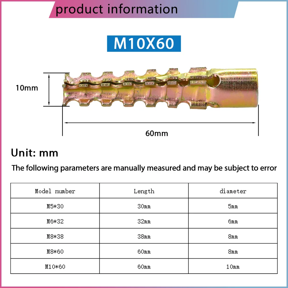 M5 M6 M8 M10 مرساة معدنية توسيع أنبوب الأنابيب مسننة جدار فولاذي المراسي ل مشابك جدار الخرسانة مسامير التنصت الذاتي البراغي