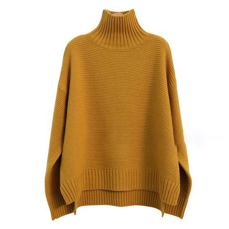 23 Autumn winter cashmere sweater women high neck thick 100%wool sweater lazy loose knit pullover bottoming shirt customization