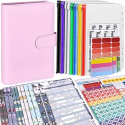 A6 Budget Binder Colorful Zipper Cash Envelopes Money Saving, Budget Sheets,Word Label,Month Tabs,Flag Label for Travel and Work