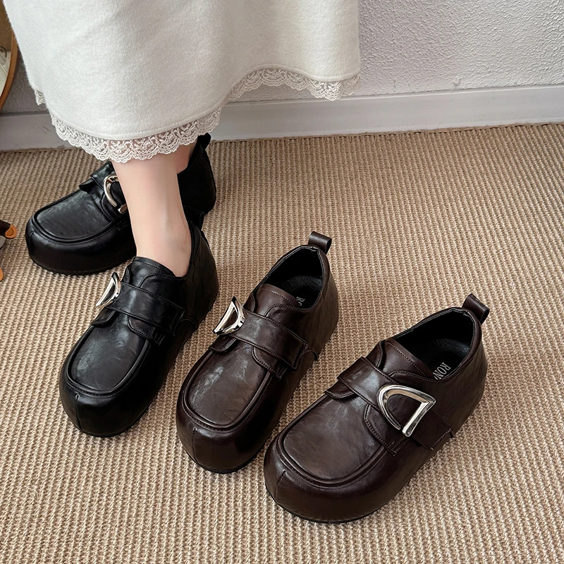 Autumn Oxford sole shoes all black with raised leather surface, waterproof Boken single shoes, widened shoes