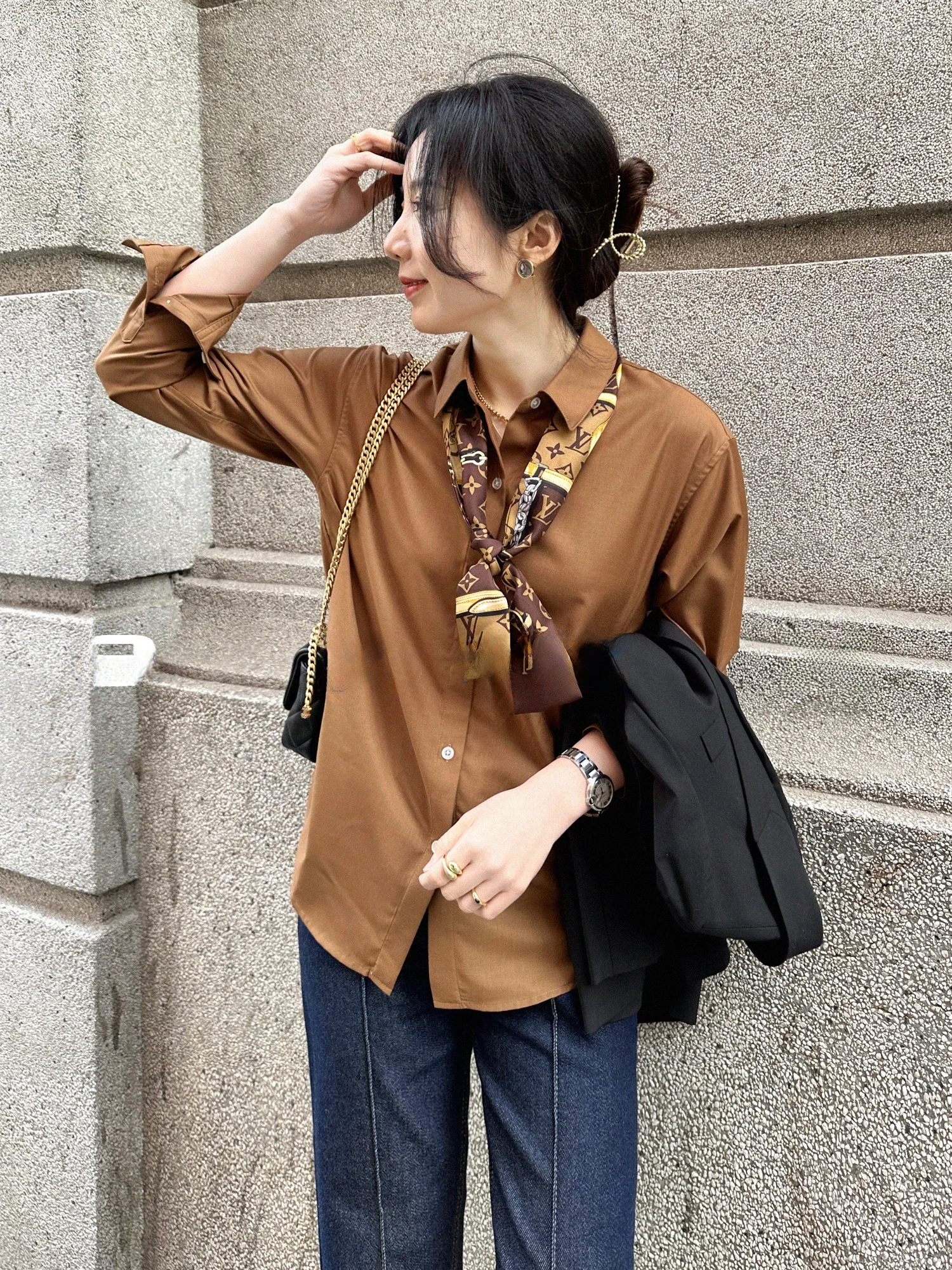 

Смесь против морщин Long Sve OL Sle Commute irt Casual Ele Pure Color Женская коллекция Faion Spring