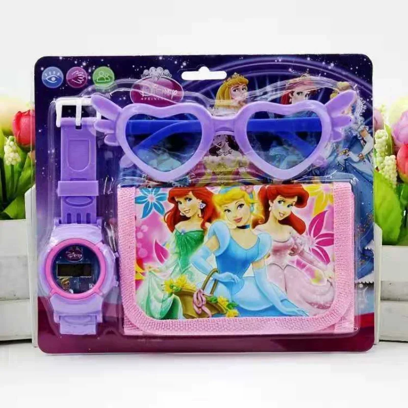 Disney-reloj Digital deportivo para niños y niñas, conjunto de juguetes con billetera, gafas de sol, Spiderman, Frozen, Mickey, Minnie, Princess Car