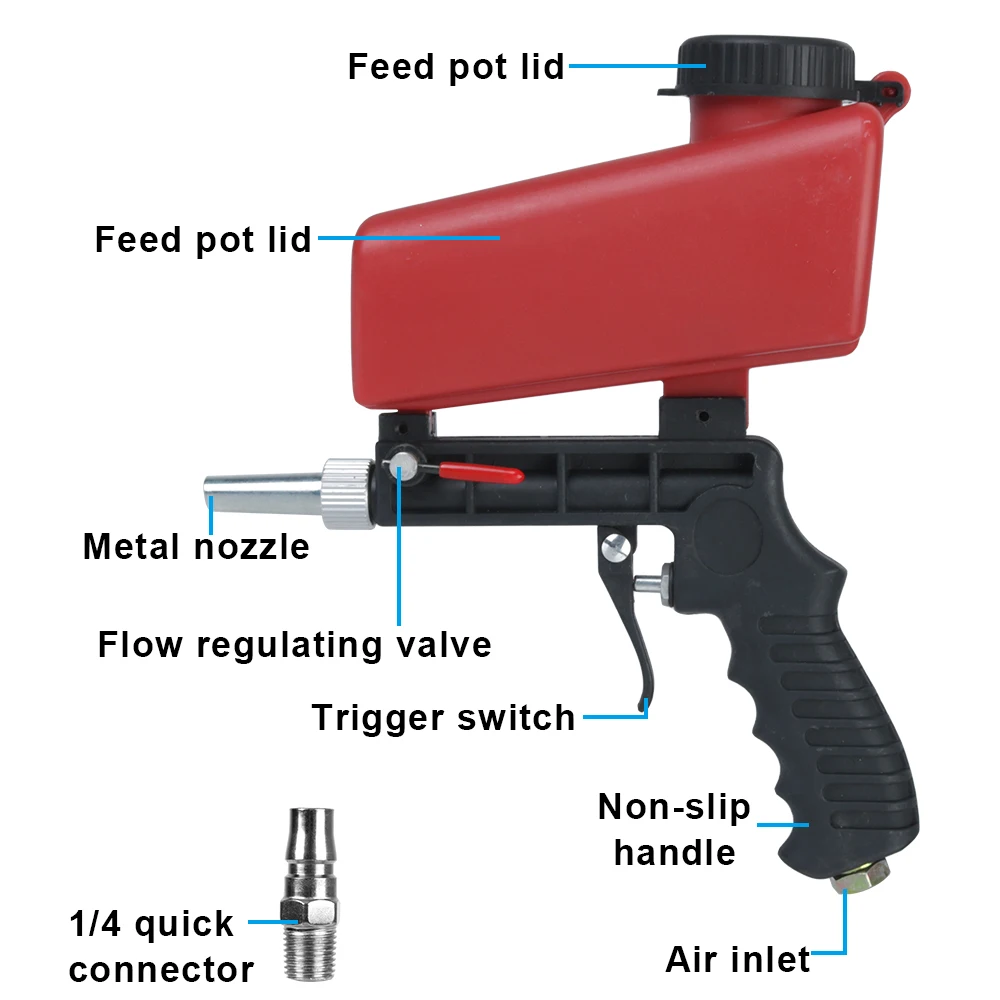 Handheld Pneumatic Blasting Gun Set Portable Gravity Sand Blaster 90psi Adjustable Small Sand Blasting Machine Sandblasting Gun