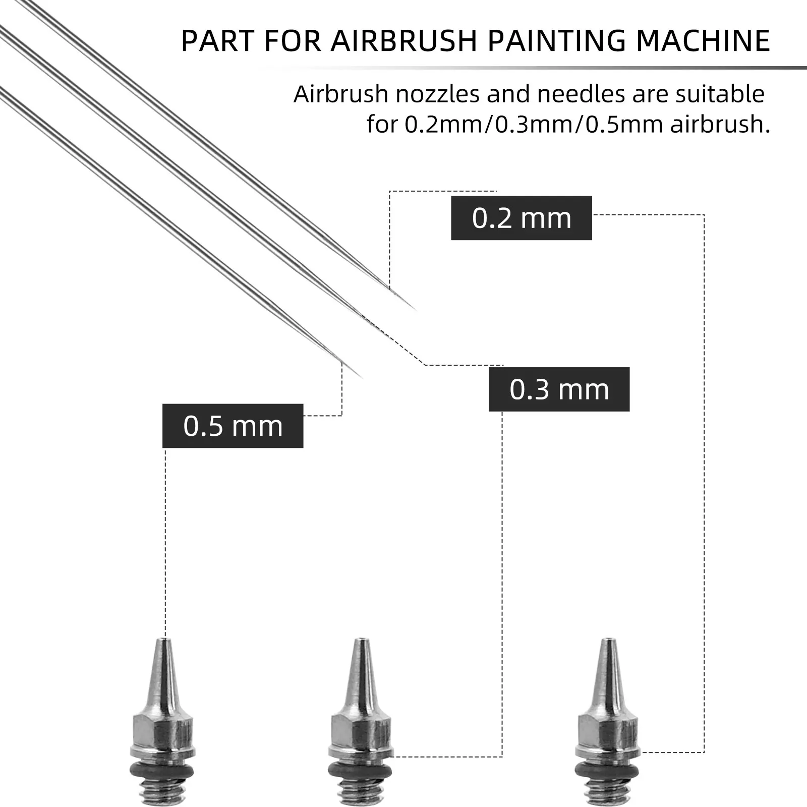 

Airbrush Accessories Replacement Kit Stainless Steel Nozzle Needle Set For 0.2Mm 0.3Mm 0.5Mm Sprayer Durable Corrosion