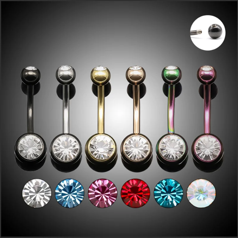 14G G23 Titanium Belly Button Piercing Navel Barbell Crystal Belly Button Ring Externally Threaded Body Piercing Jewelry Ombligo