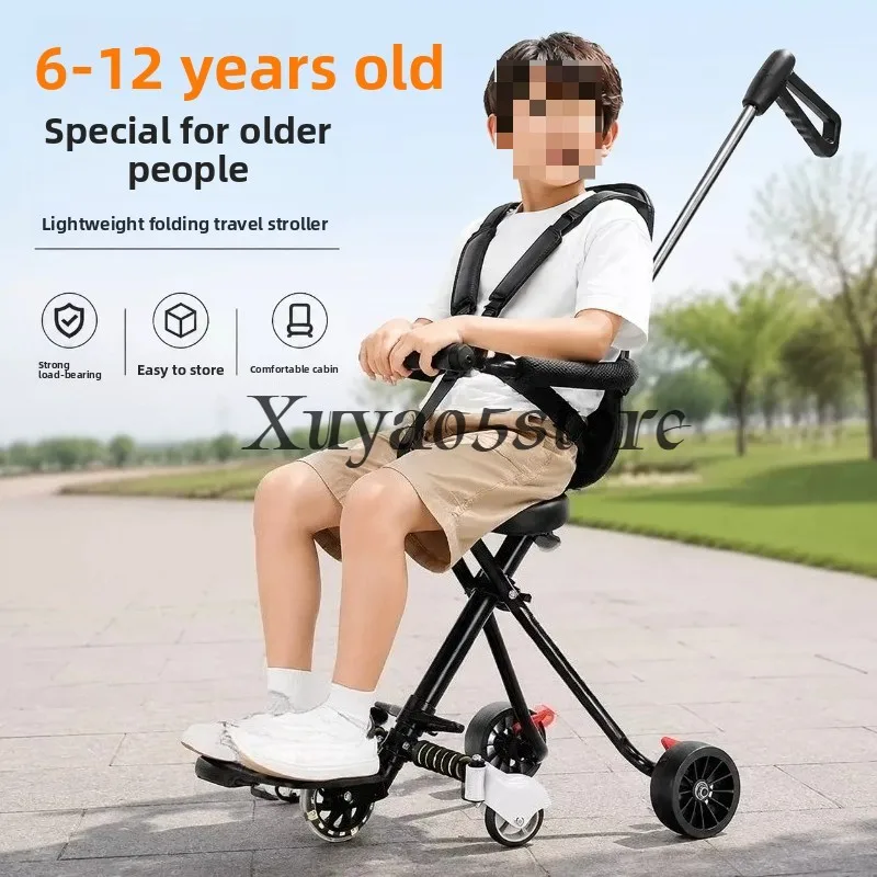 Lightweight Multi‑Purpose Push Cart, One‑Click Folding, Adjustable Reclining Seat, Ride‑On Design for Outdoor Travel & Trips