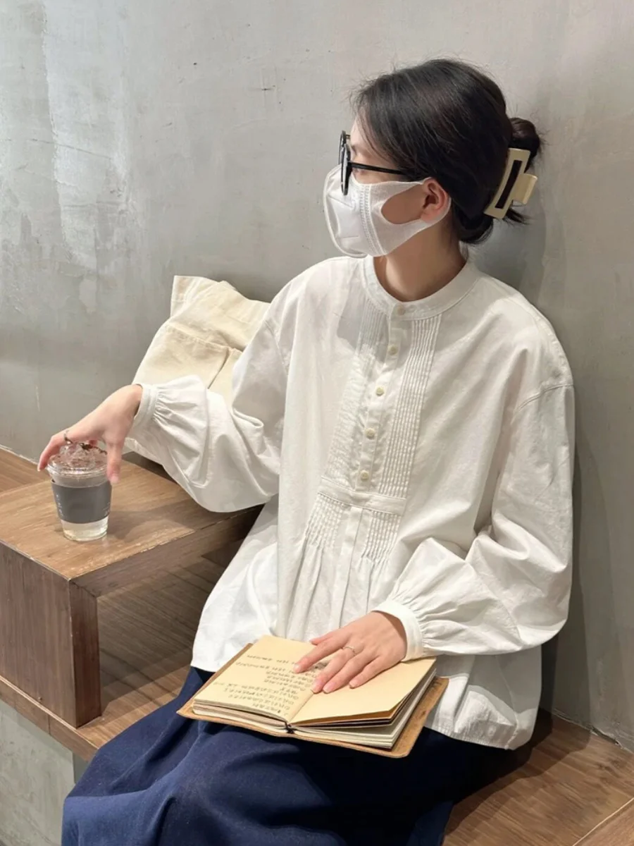 

Ретро-футболка с длинным рукавом для женщин, свободная, с рукавами-фонариками, круглым вырезом, мягкая, нежная, осенняя, модная, стройнящая, топ