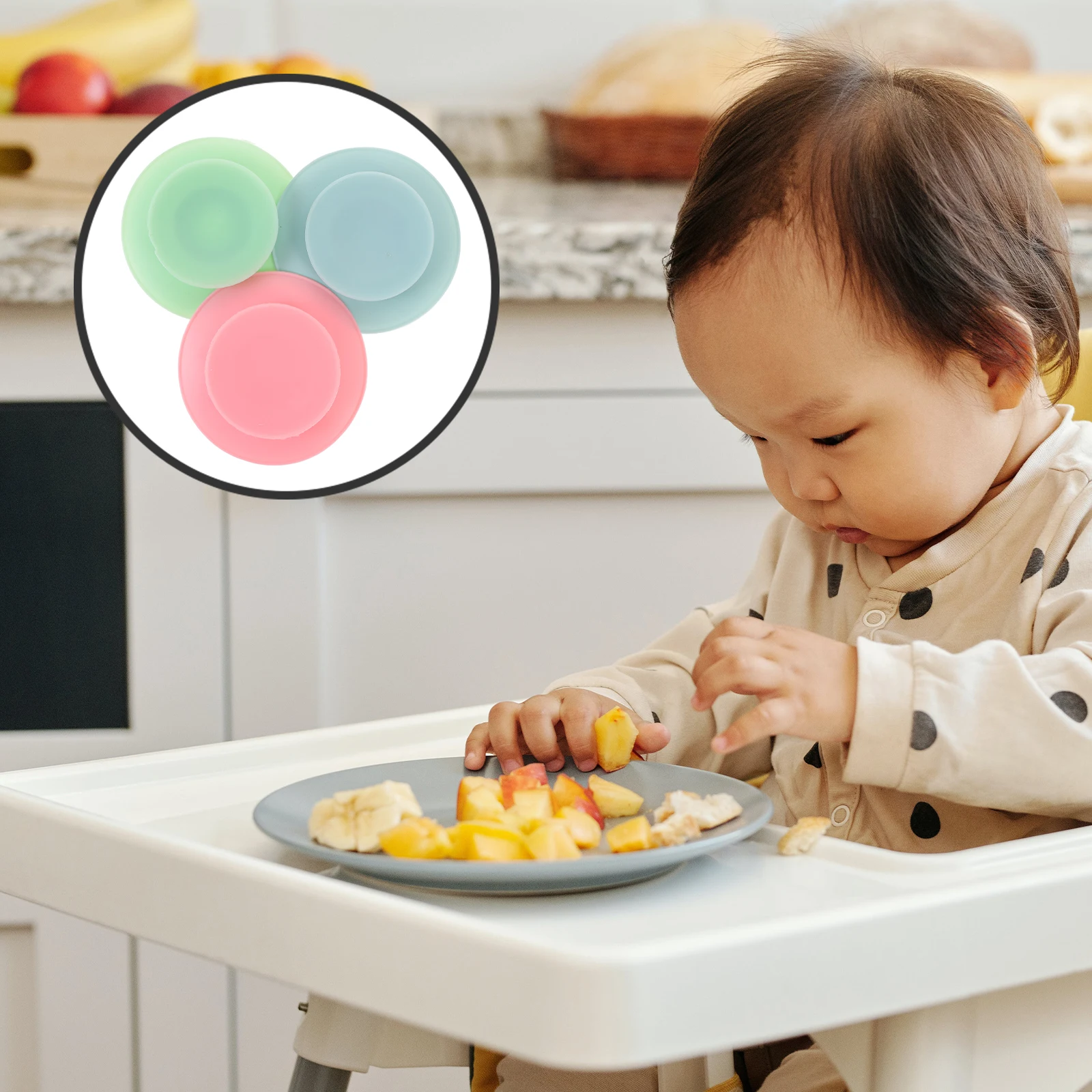 

3Pcs Tableware Fixing Sticker Silicone Bowl Suction Cup Bowl Sucker Reusable Non-Tip Pad for Dinnerware