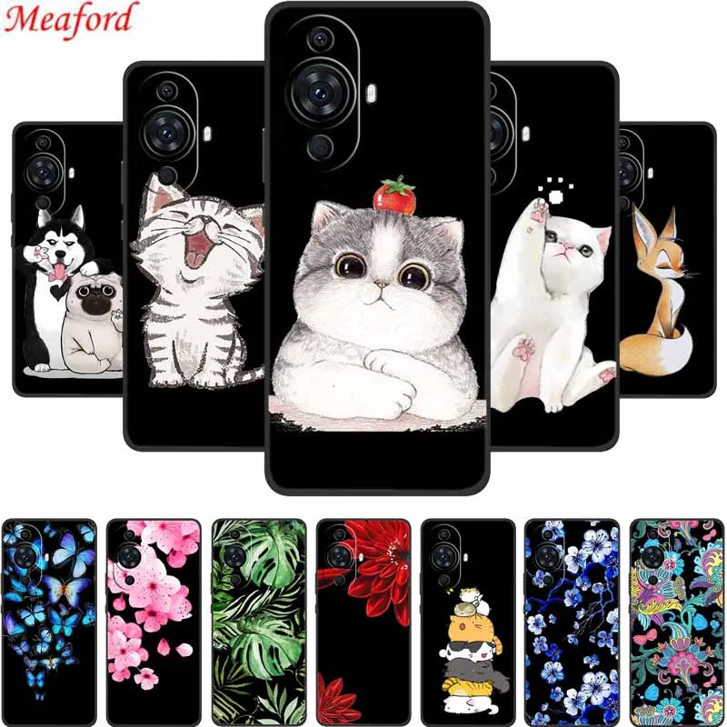 Funda For Huawei Nova 12s Case Cute Cartoon Cat Black Silicone Soft Back Cover Case For Huawei Nova 12s Case Nova12s 12 s Coque