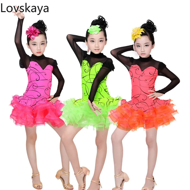 

New performance long-sleeved clothes children's Latin dance costumes girl