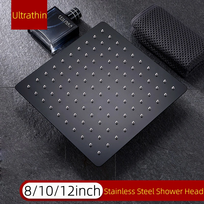 High Quality Rain Black Shower Head 8/10/12inch Rainfall Big Bathroom Top Sprayer Water Saving High Pressure Chrome Shower Heads