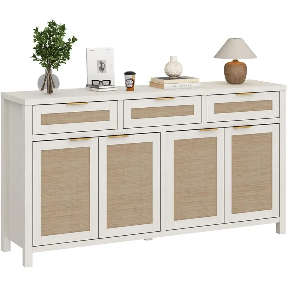 

Буфет в богемном стиле из ротанга с регулируемыми полками, 4 дверцами и 3 ящиками для хранения в гостиной, прихожей, на кухне