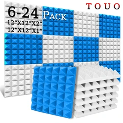 TOUO Pyramid Acoustic Foam 6/12/24 Pcs sound Absorbing Treatment High-Density Soundproof Material Studio Room Acoustic Treatment