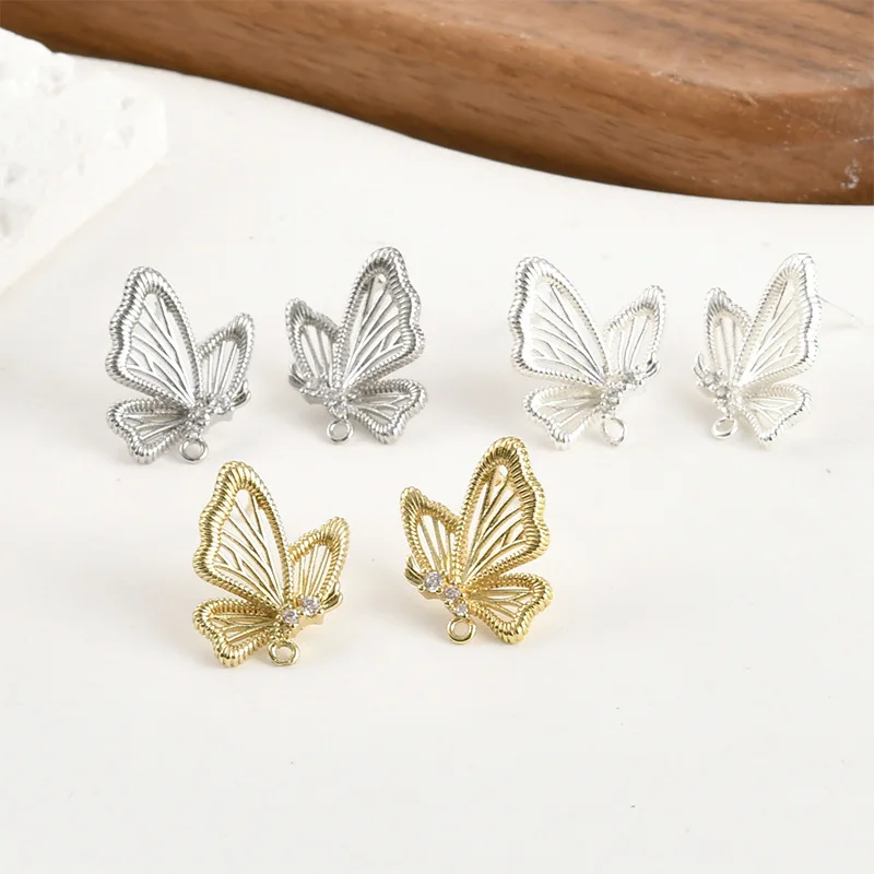 

Медные серьги-гвоздики с покрытием из 14-каратного золота, сохраняющие цвет, в форме бабочки, материалы для изготовления серег ручной работы