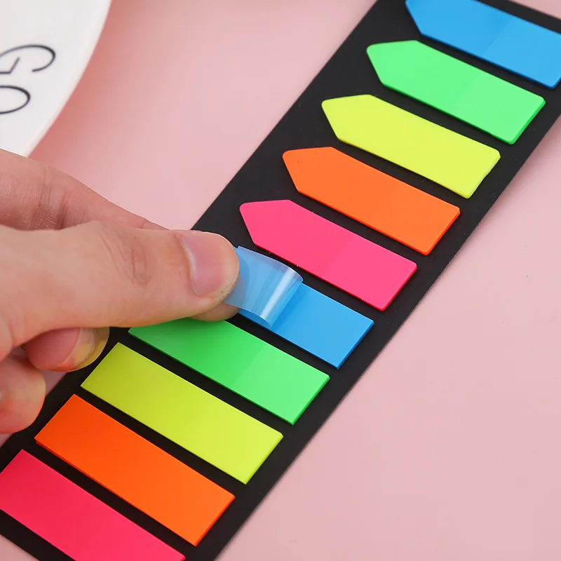 6 Packungen Neon-Pfeil- und Flachindex-Aufkleber, Selbstklebende Seitenmarkierungen, Fluoreszierende Haftnotizen, Beschreibbare Notizblöcke für Bücher, Büro – Detail 4