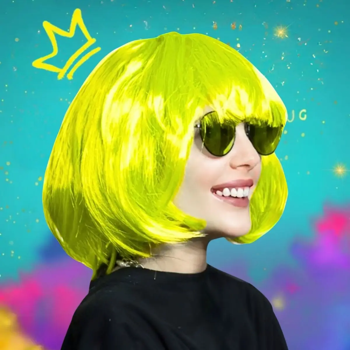 2024 Women's Fashion Classic Neon Green Short Straight Bob Wig with Bangs For Women Daily Use