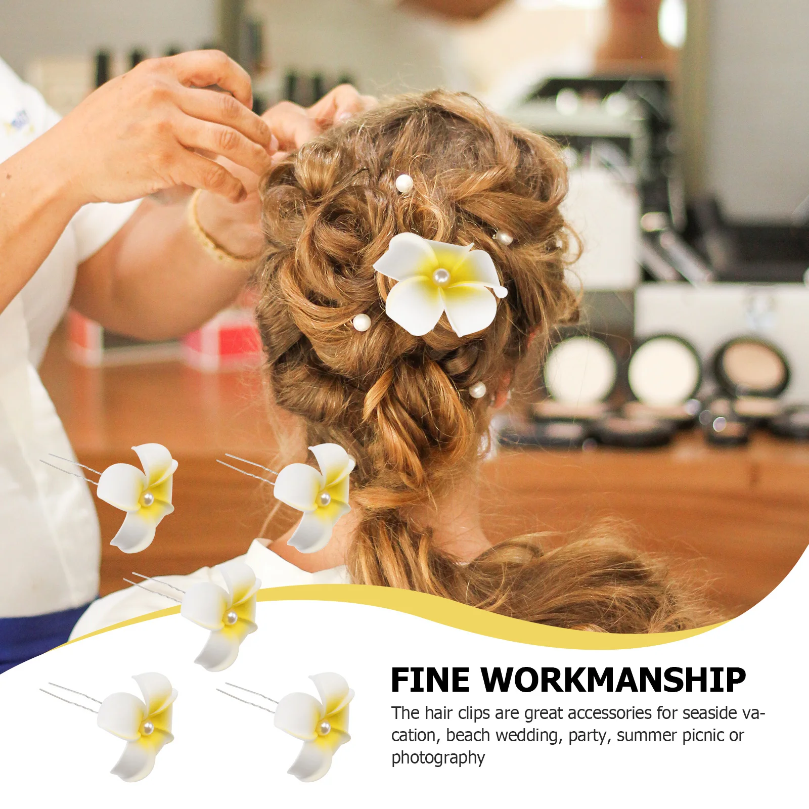 

Plumeria Hair Clip 5Pcs Flower Hairpins Hawaiian Wedding Accessories U Shaped Barrette