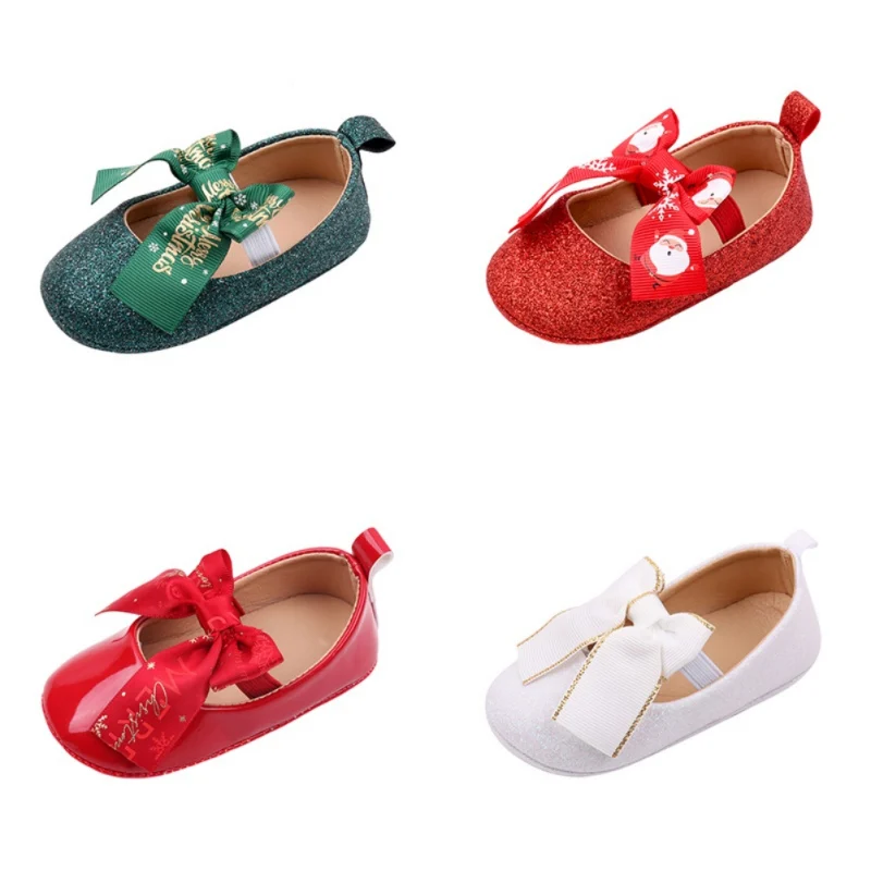 Neonato neonate scarpe in pelle PU verde rosso natale 0-12M Princess Girl Baby Shoes Bow First Walkers