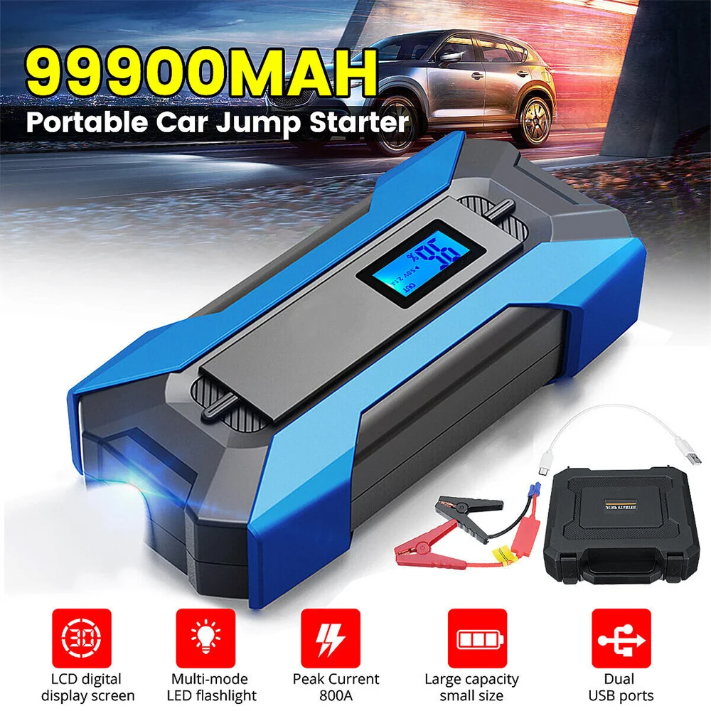 Car Jump Starter 800A Battery Charger 25000mAh Emergency Power Bank Booster for 12V Gasoline and Diesel Vehicles Starting