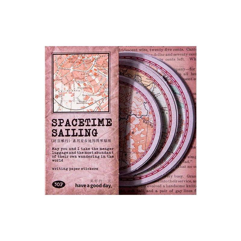 30 Sheets Space-time Navigation Series Vintage Map Round Sticker Creative DIY Journal Collage Decor Stationary
