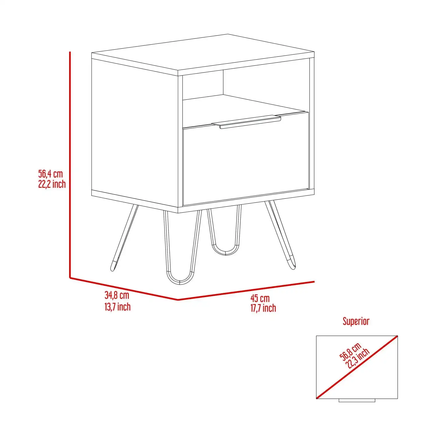 Augusta Nightstand, Single Door Cabinet, Hairpin Legs Black