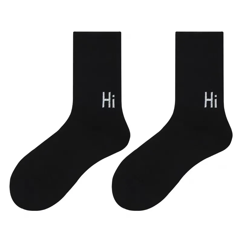 Unisex for Women Men Fashion Tide Brand Socks English Letter HI Solid Color Mid Tude Comfortable Cotton Sport Sox Black White