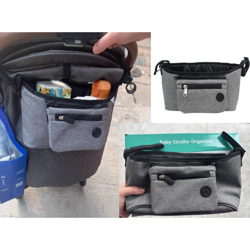 

Cart storage hanging bag with zipper and multiple pockets, suitable for various stroller specific baby walking multi-functional