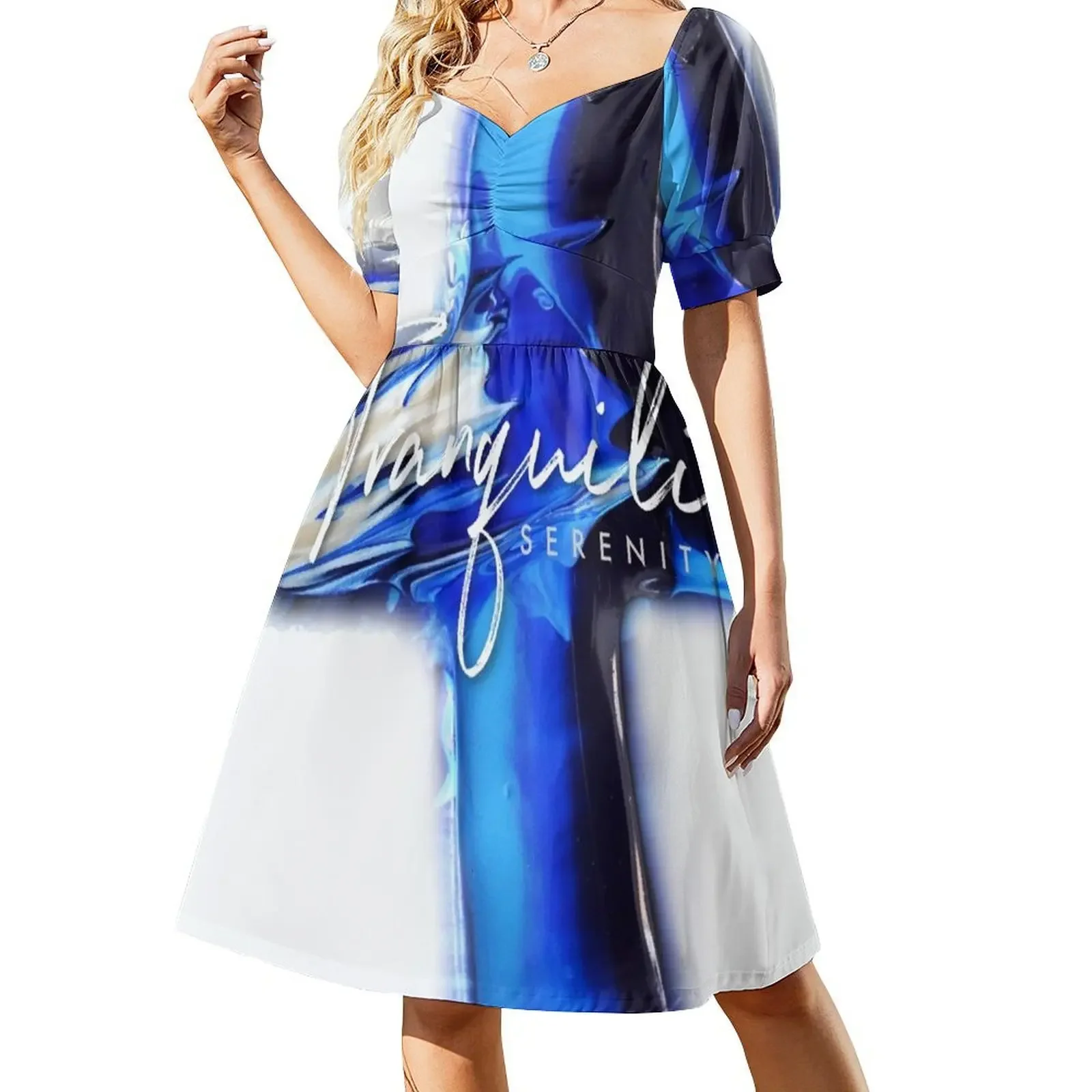 Tranquility & Serenity Cross Short-Sleeved Dress elegant women's sets elegant and pretty women's dresses