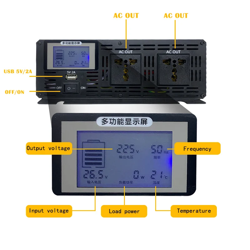 Imagem -04 - Changi 4000w 5000w 6000w 8000w Inversor de Onda Senoidal Pura 12v 220v Energia Solar Inversores do Carro com Usb Tomada Dupla Controle Remoto