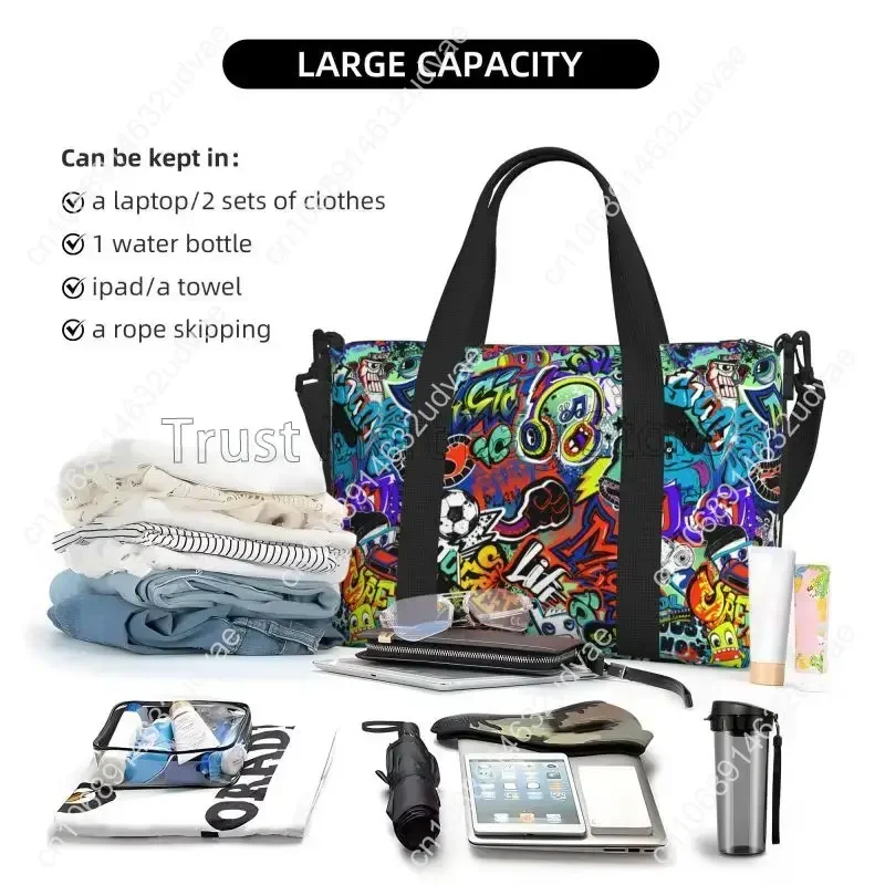 Cool Graffiti American Comic Book Collection Pop Art Travel Duffel Bags Foldable Weekender Overnight Carry on Bags Sport Gym Bag