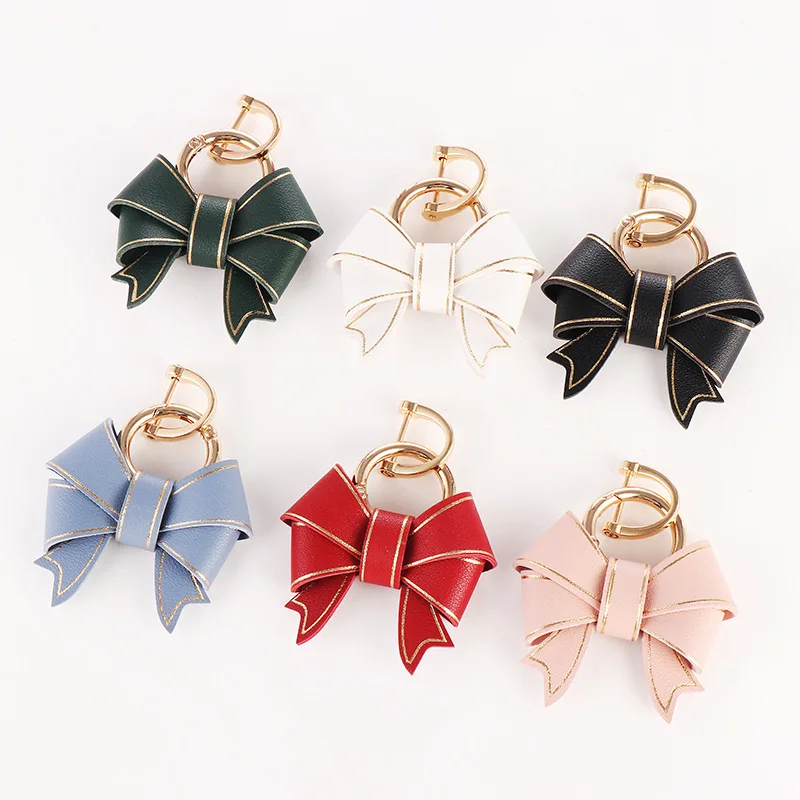 Lovely Bow Couples Keychains Decoration Handmade PU Leather Key Chains High Quality Bow Keychain Accessories Gift for Girlfriend