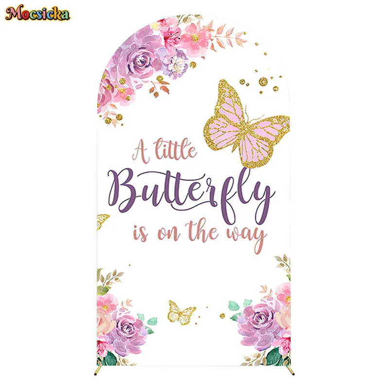 Butterfly Birthday Double-Sided Fitted Top Covers Flowers Glitter Dot Decorative Props Baby Shower Backdrop Background Photocall