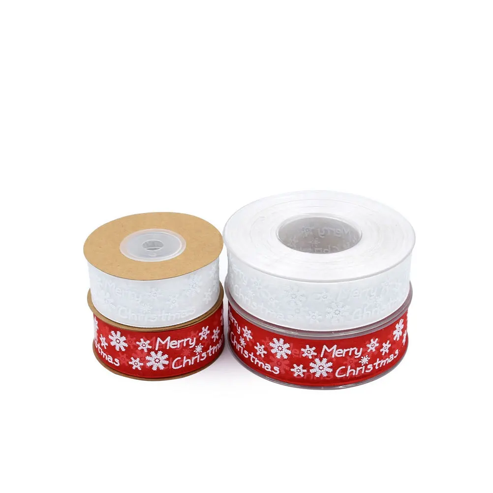

20M Christmas Wrapping Ribbon Snowflake Pattern Polyester Fabric Gift Packaging Party Decoration Diy Crafts Reusable Band