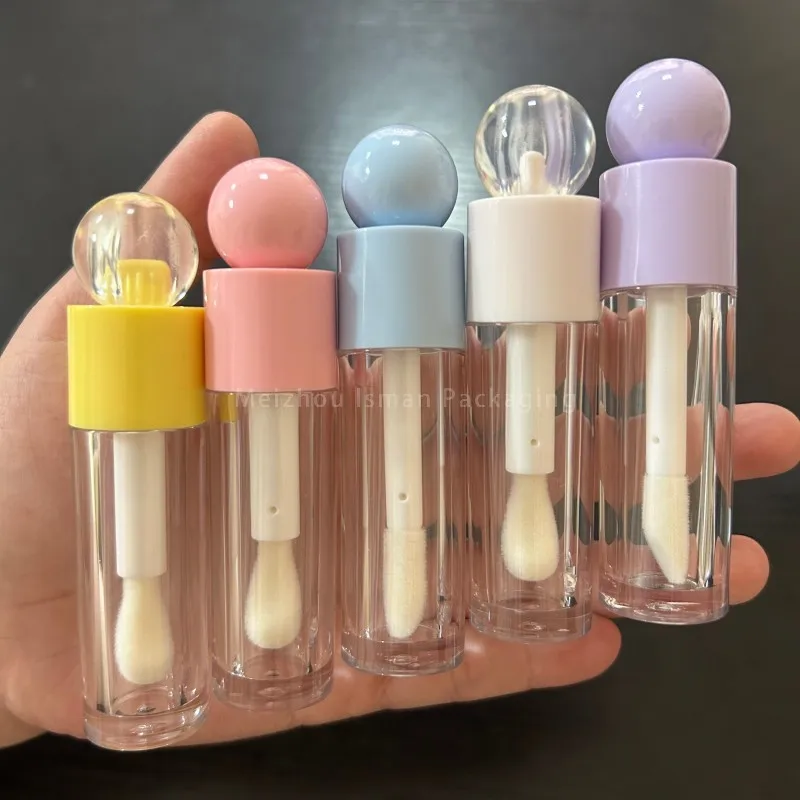 

50Pcs Empty 6ml Cute Big Doe Foot Ball Lid Purple Pink White Blue Chunky Lip Tint Bottle Lip Gloss Tubes With Thick Brush