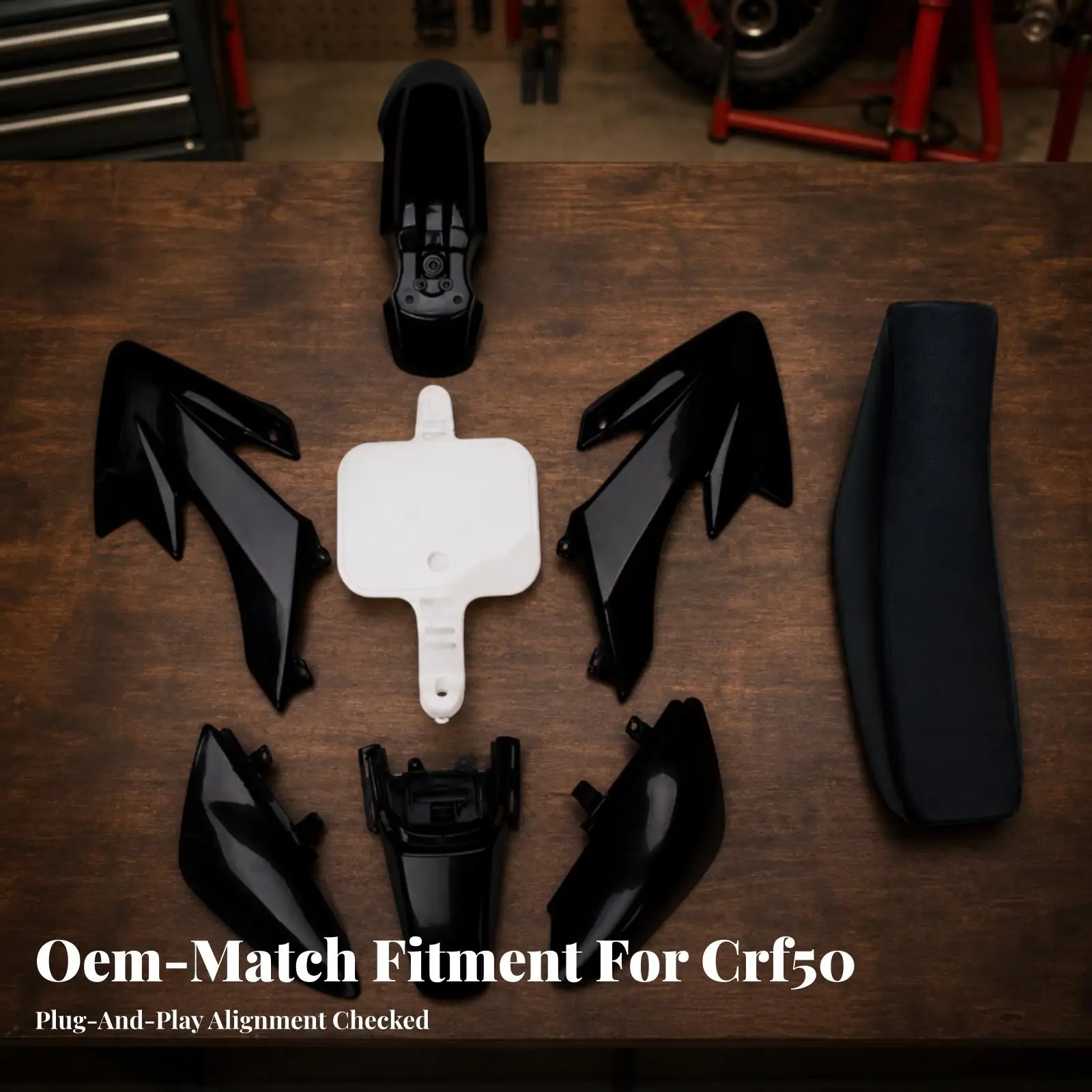 Complete Mini Bike Plastics Kit with Seat Cover for CRF50 Restoration Project