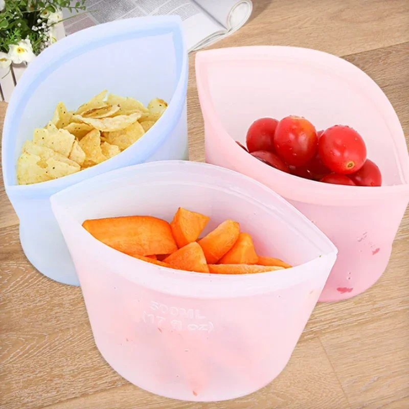 Thickened Fresh-keeping Silicone Food Storage Bag Three Color Double Gauge Zipper Reusable Zip lock Bag Kitchen Food organizer