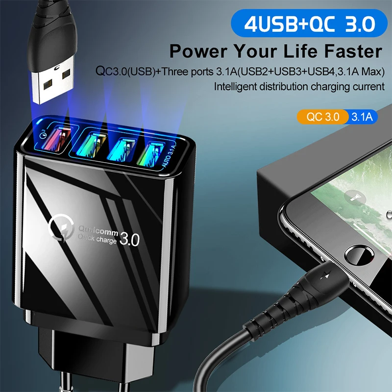 5V/9V/12V 4USB Travel Fast Charging Charger American/european/american Standard Compatible With Multiple Device Power Sources