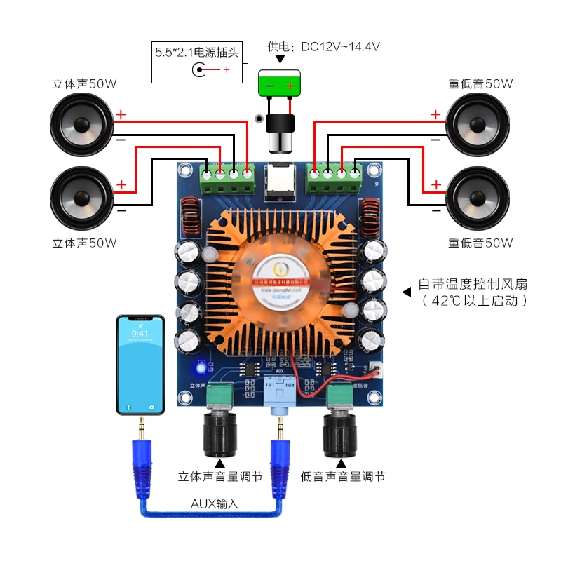 XH-A372 High Power Automotive Grade Amplifier Board TDA7850 HD tal Hybrid Amplifier Power 4 * 50W