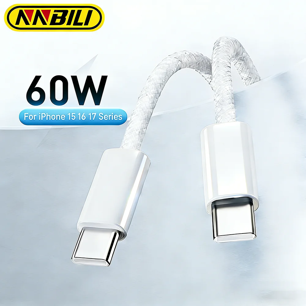 NNBILI 60W Type C To USB C Cable For iPhone 17 16 15 Fast Charging Charger Cord For Macbook iPad Samsung Xiaomi Fast USB C Wire