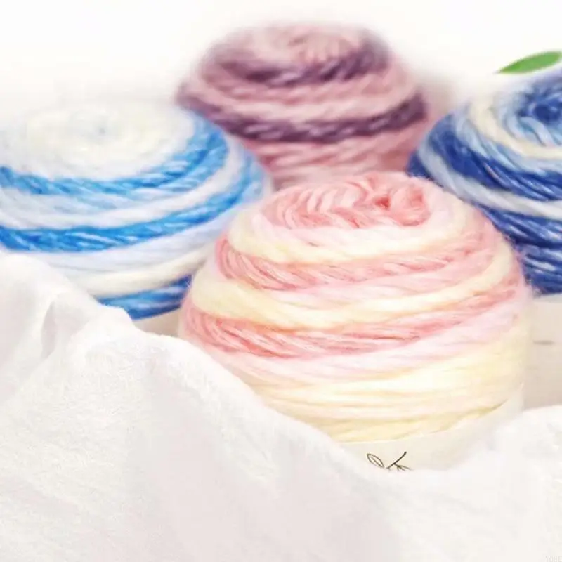 100g 6 Strands Gradient Ombre Rainbow Colorful Faux Wool Thread DIY Crochet Hand Knitting Cake Yarn for Scarf Sweater Y08E