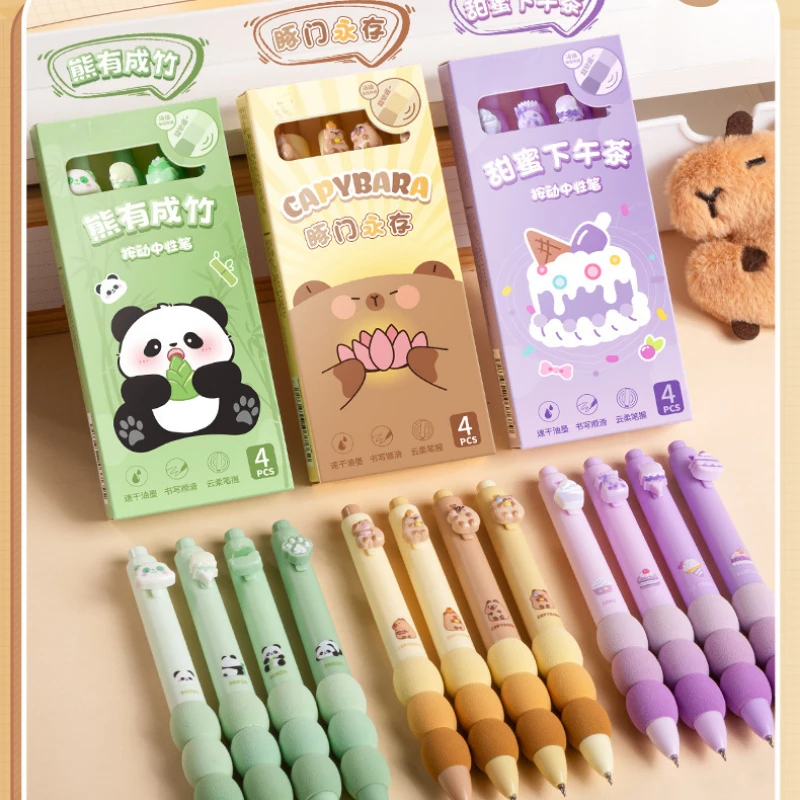

4Pcs kawaii Gel pens Black ink Gel Pen 0.5mm soft sponge pen grip Smooth Writing ballpoint School office Supplies Stationery