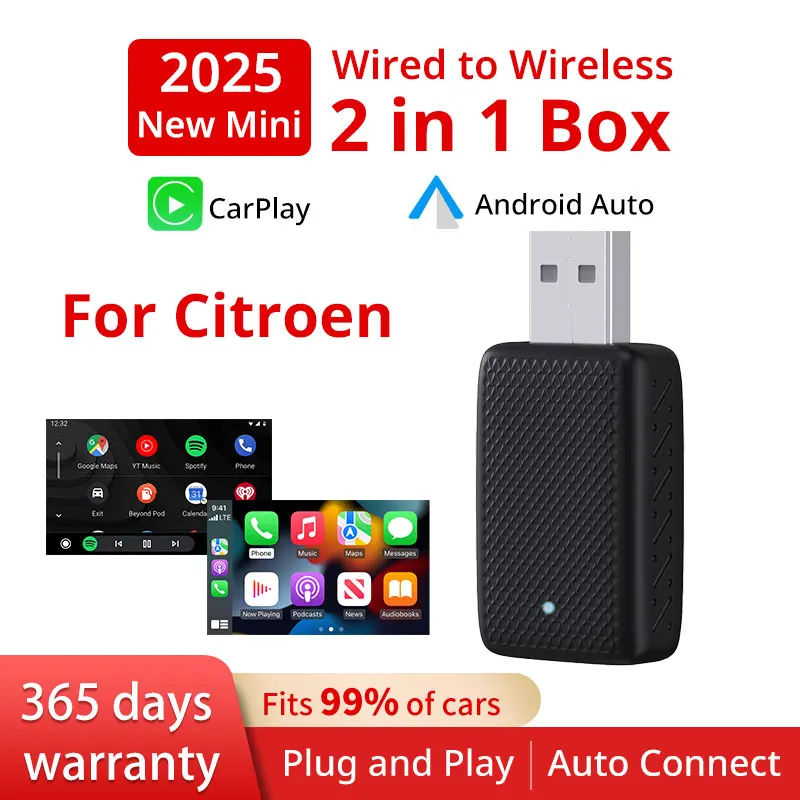 XUDA Wireless Carplay Adapter Android Auto WiFi Fast Connect Smart Dongle 2in1 For Citroen C3 C5 C5X C5 C6 AIRCROSS C3-XR