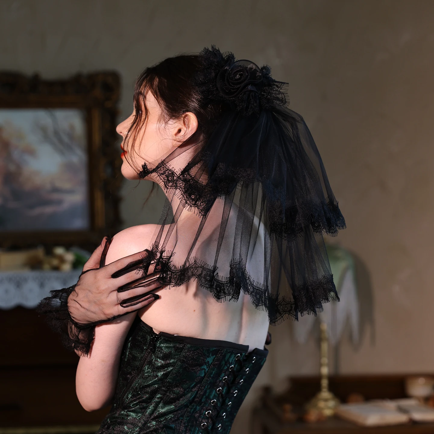 

Винтажная черная свадебная фата в стиле Хепберн, готический темный аксессуар для костюма на Хэллоуин или вечеринку