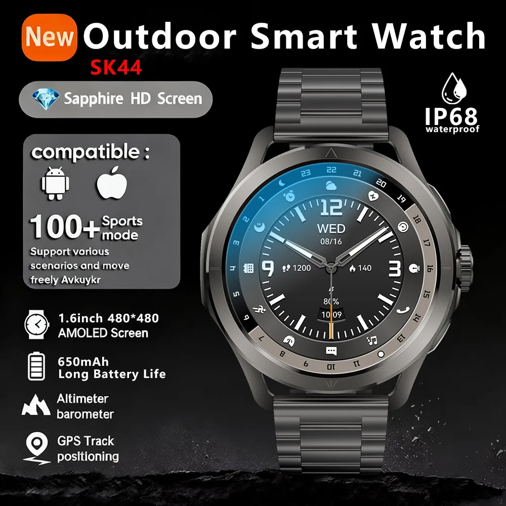 

Новинка 2025 года SK44, спортивные умные часы для мужчин, AMOLED HD-экран, GPS-трекер, пульсометр, IP68, водонепроницаемые, Bluetooth-смарт-часы с вызовом