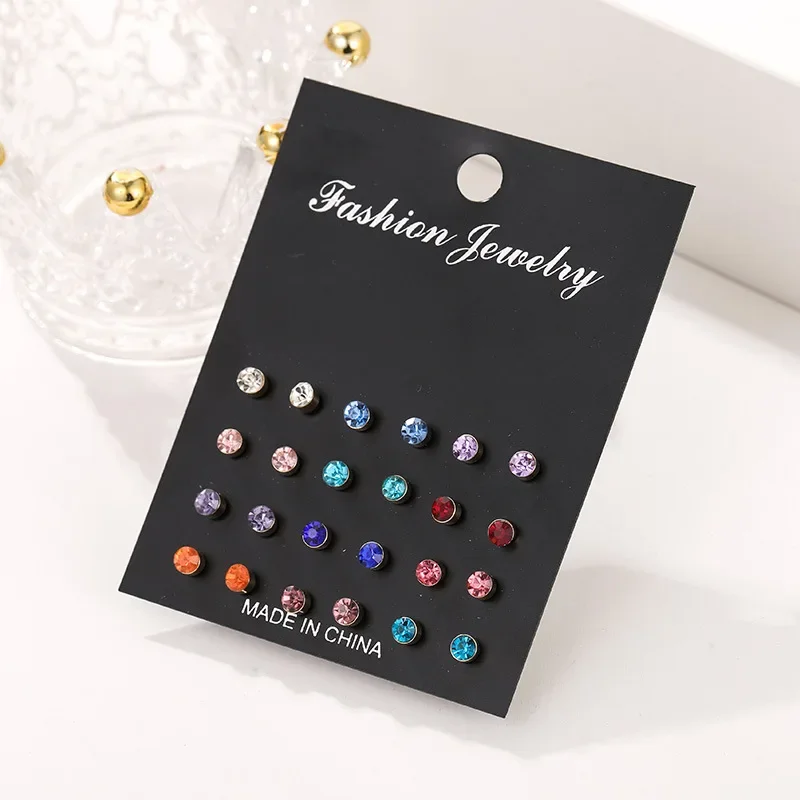 Charmsmic 20 Pairs/Set Small Rhinestone Stud Earrings For Women Girls Imtation Pearl Ear Jewelry Decoration New Year Gift