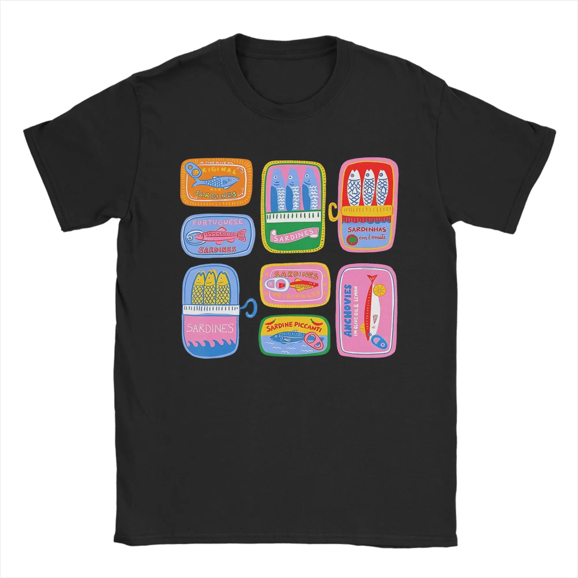Mens T Shirt Sardine Tinned Fish Funny Trendy Fisherman T-Shirts Summer Tee Shirt Vintage Custom Logo Cotton Tops Plus Size 5XL