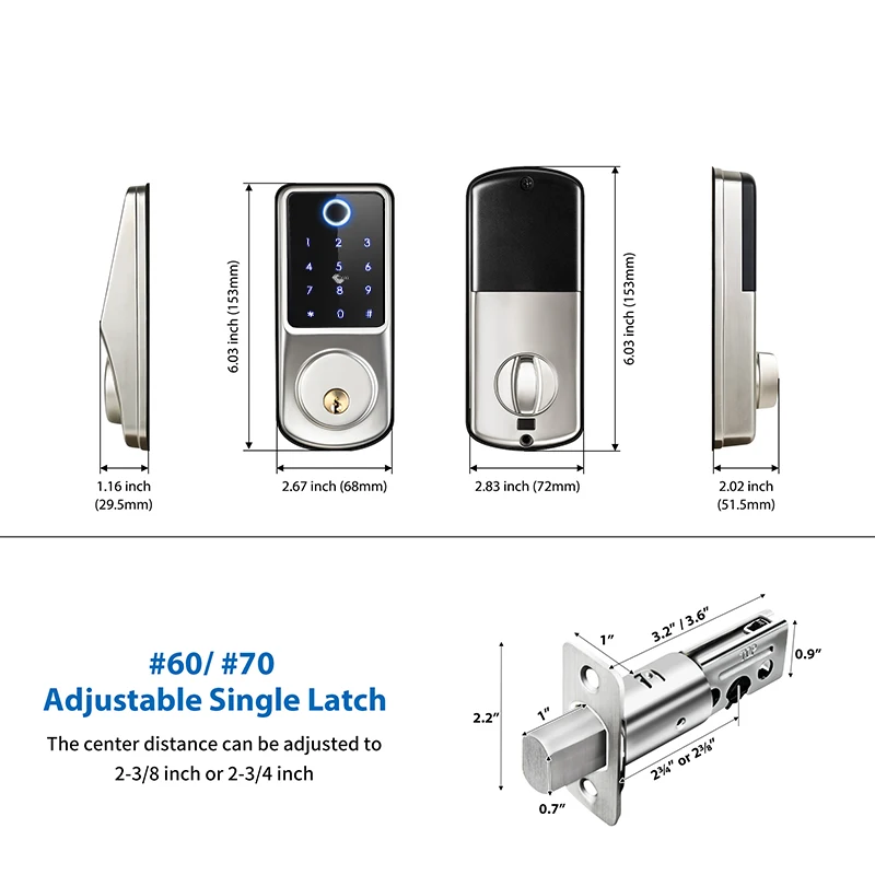 Smart Door Lock Tuya WiFi Fingerprint Biometric Digital Electronic Lock App Password Card Key Unlock Keyless Entry Home House