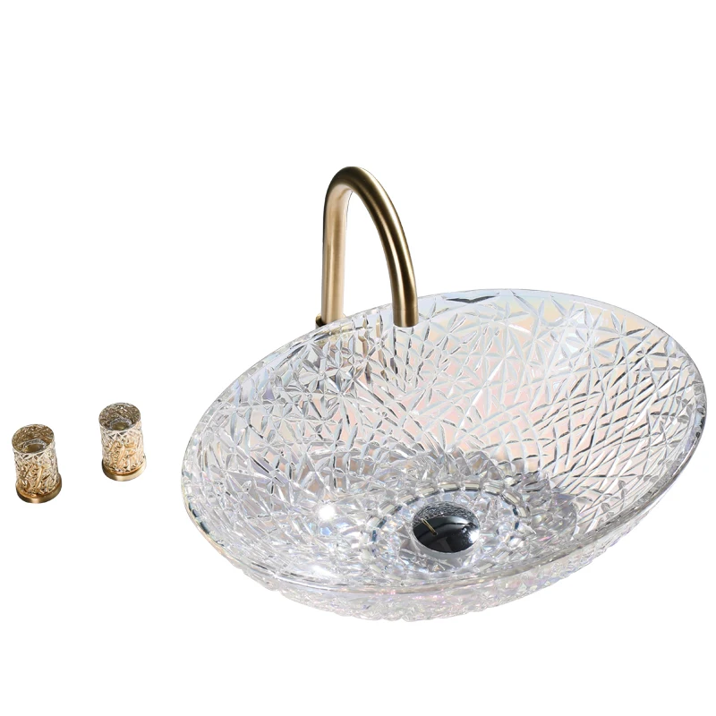 

Бытовая мода и простой стиль, овальная хрустальная раковина с полосатым узором на настольной раковине