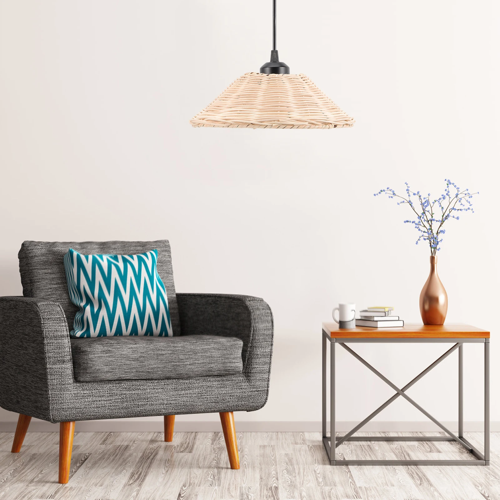 Lampa wisząca sufitowa z rattanu, lampy wiszące, nordyckie oprawy oświetleniowe, dekoracyjne gałązki, klasyczny design zen, bezpieczna i trwała.