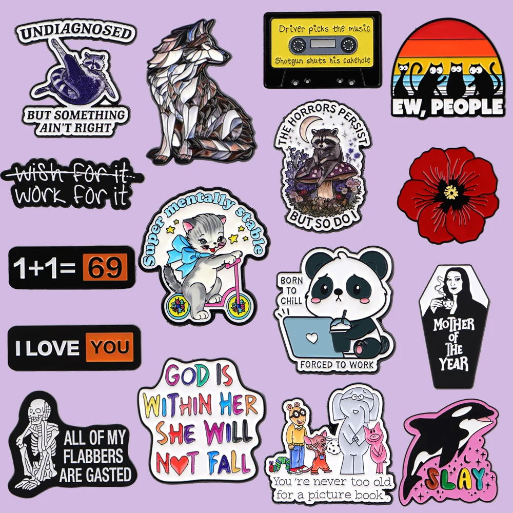 

Cute Raccoon Panda Animal Enamel Brooch Skull Red Flower Punk Badge Men&Women's Fashion Clothing Jewelry Accessories